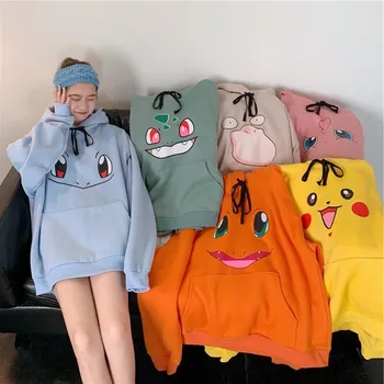 

Spring Autumn Harajuku Women's Sweatshirt Hooded Long Sleeve Hoodies Women Pika Printed Fleece Hoody Pullover Sweat Femme Loose