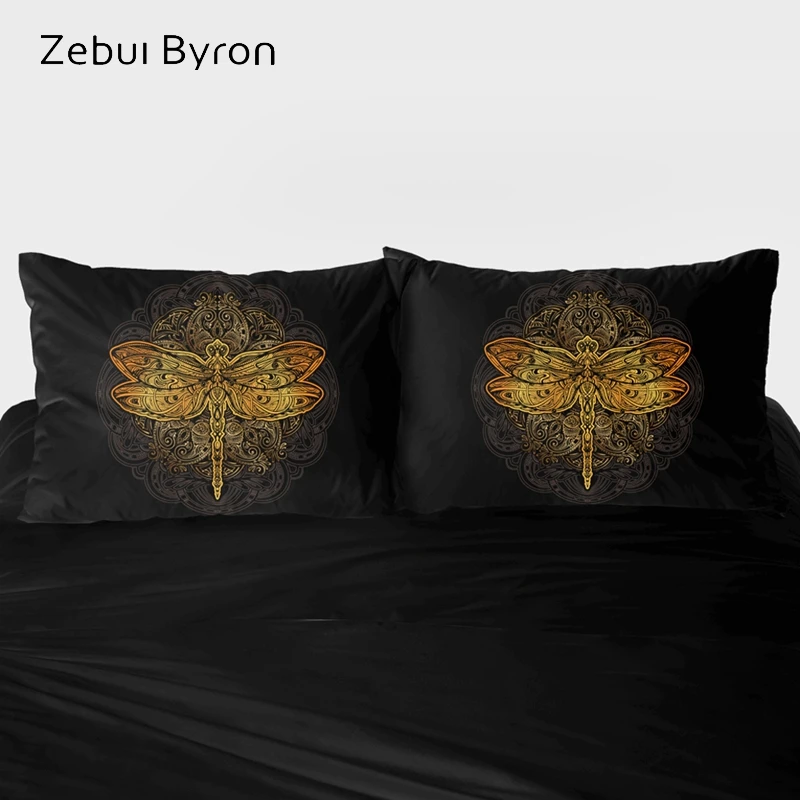 3D Pillow Case Custom 2 PCS Pillowcase 50x70/50x75/50x80 Decorative Cover Bedding Exquisite golden dragonfly drop ship | Дом и сад