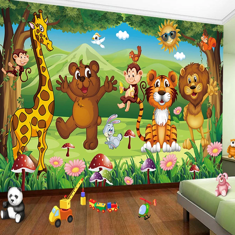 Custom-3D-Photo-Mural-Wallpaper-For-Kids-Room-Animal-Paradise-Cartoon-Children-House-Mural-Non-woven