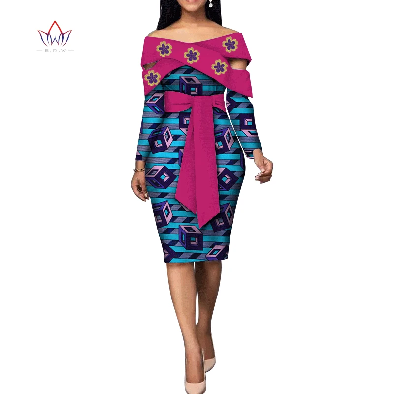 Fashion African Dresses for Women Bazin Riche African Print Cotton Midi Dress Sleeveless Bodycon Elegant Party Clothes WY4867