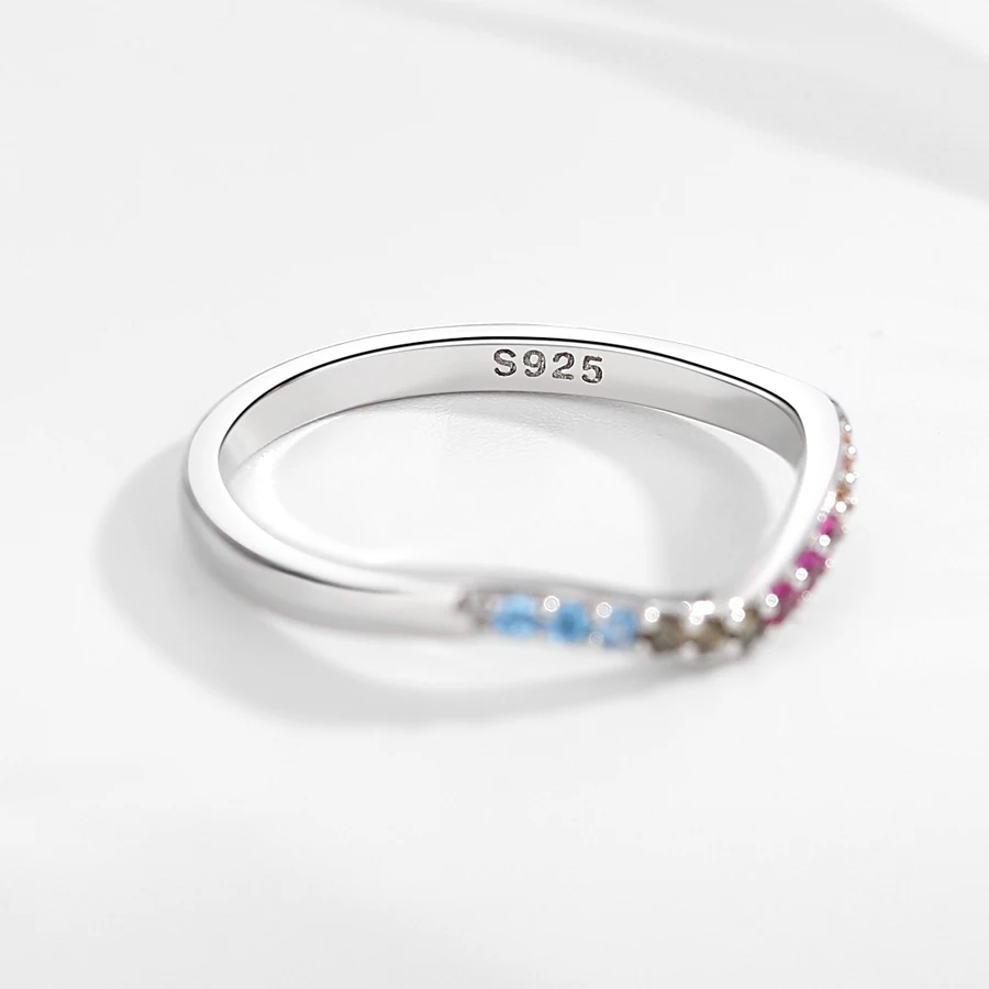 925 Sterling Silver Colorful Rainbow Water Droplet Clear CZ Finger Rings for Women Wedding Engagement 100% KALETINE silver rings silver ring wedding rings