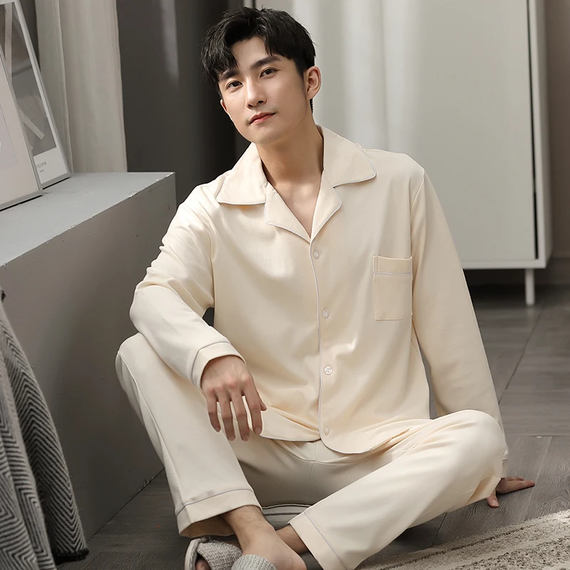 Winter 100% Cotton Pijama for Men Dormir Lounge Sleepwear Pyjamas Gray Bedgown Home Clothes Man's PJs Cotton Pajamas Bedroom Set