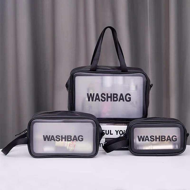 3pcsset Large Capacity Pu Frosted Waterproof Cosmetic Bag Women Travel Portable Makeup Organizer Toiletry WashBag Zipper Bag