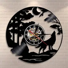Воющий волк на Луне Настенный декор настенные часы Виниловая пластинка настенные часы дикий лес волк настенный знак Виниловая пластинка часы