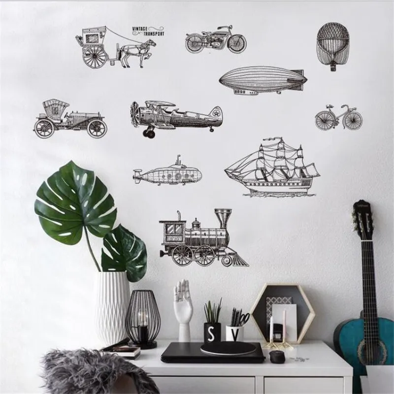 Retro vehicle diy wall sticker living room bedroom decoration minimalist style art mural stickers for kids rooms | Дом и сад
