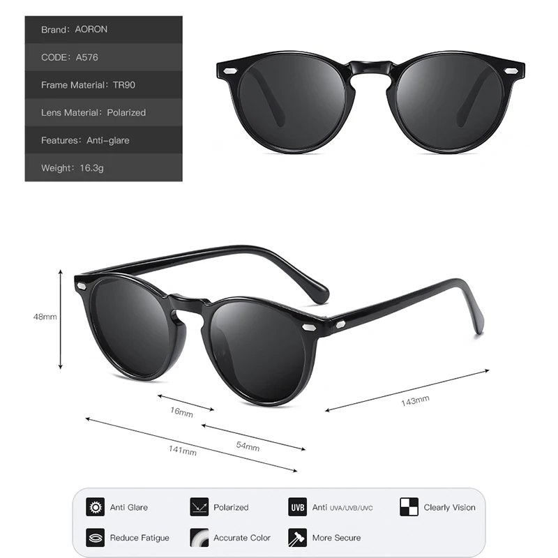 AORON раунд поляризованные солнцезащитные очки для мужчин и женщин для вождения очки ночного видения Модные солнцезащитные очки UV400