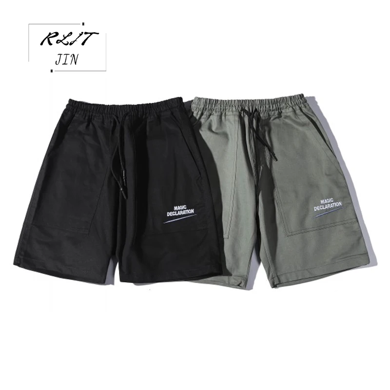 Крутые шорты для парней, новинка, одноцветные шорты для бега с большим карманом, мужские шорты на шнуровке, удобные хлопковые повседневные RLJT.JIN, Трендовое направление