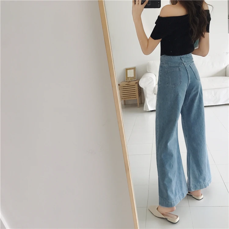 С завышенной талией в стиле ретро широкие джинсы для женщин свободного покроя расклешенные брюки скинни