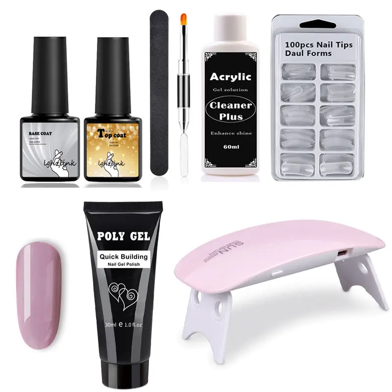 

30ml UV LED Builder Gel Polygel Kit/Set With Lamp Quick Building Finger Extension Camouflage Nail Art Poly Gel Tips Brush Tools