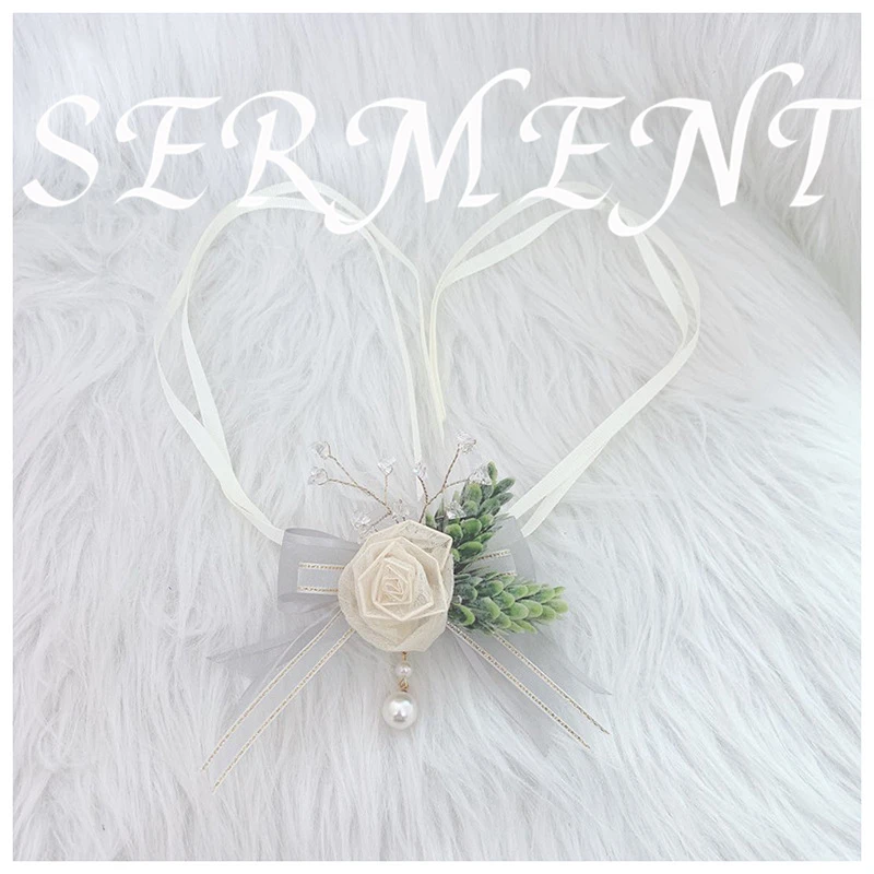 Everlasting Leaf Rose Wrist Flower Milk White Green Leaf Bride Bridesmaid Wedding Pearl Wrist Flower Wedding Accessories