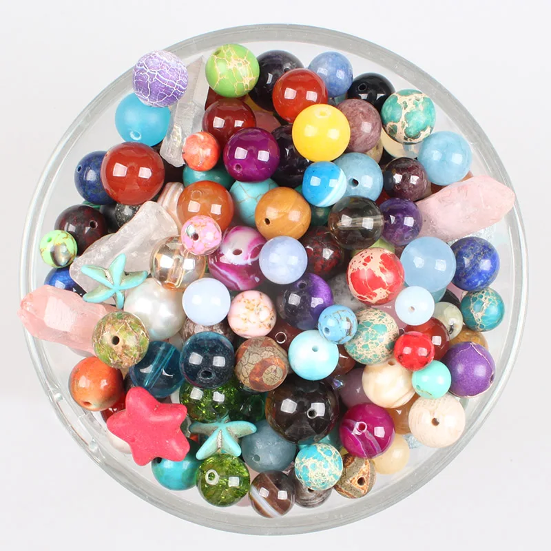 

Mixed Natural Stone Beads Tiger Eye Crystal Agate Shell Pearl Round Loose Beads 6 8 10 12mm Random Size Bracelets Jewelry Making