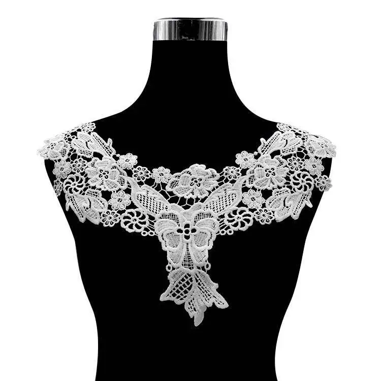 

1PCS White Black 3d Flowers Lace Fabric Motif Embroidery Collar Neckline Lace Applique Patches On Clothes Dress Sewing Guipure