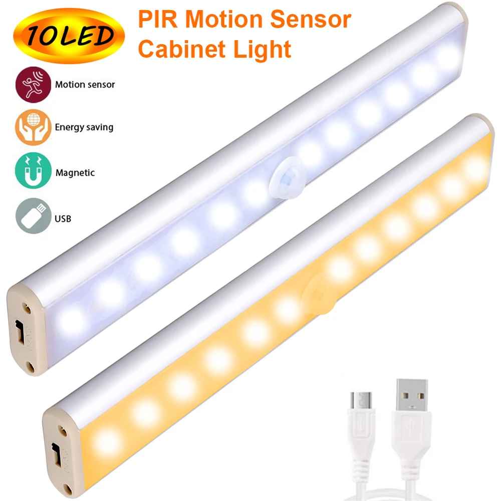 

USB PIR Motion Sensor LED Cabinet Light LED Under Cabinet Kitchen Light Bedroom Wardrobe Closet Night Lights LED Cabinet Light