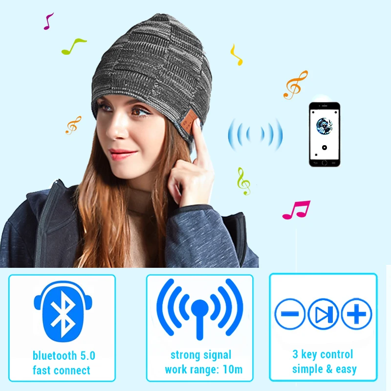 Bluetooth 5 0 музыкальная шапка наушники с приемником теплая шумоподавляющая зимняя Usb