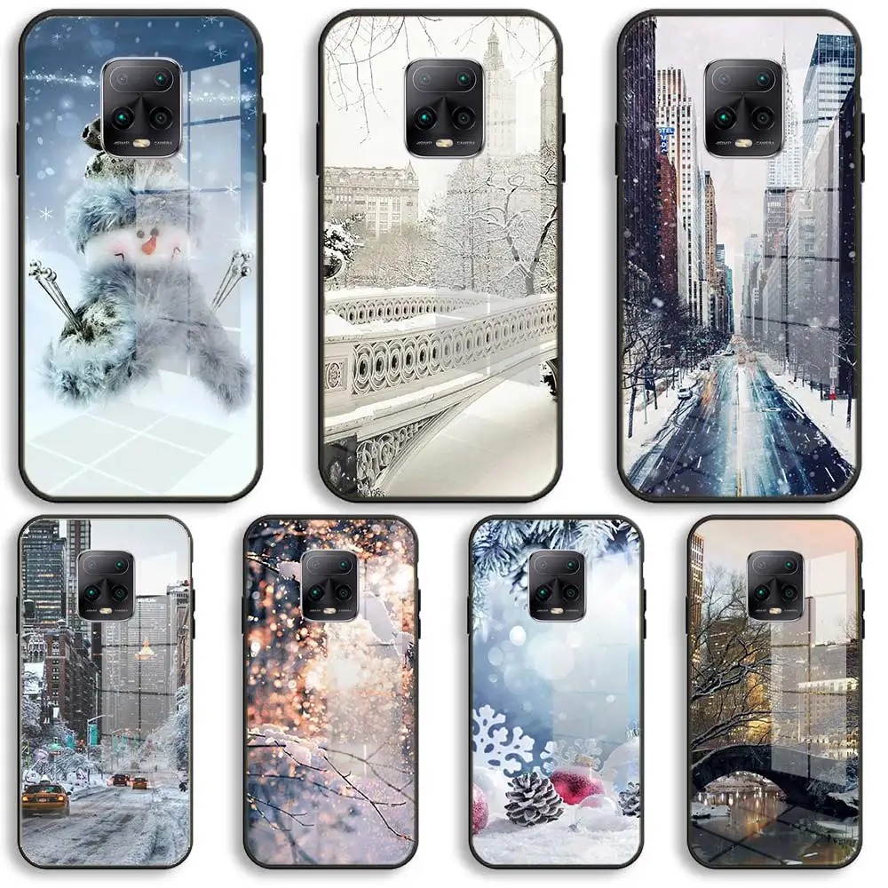 

Winter New York Central Soft Glass Phone Case For Xiaomi Redmi 9A 8A 7A Note 9 8 7 Pro Y3 9S 8T Balck Cover