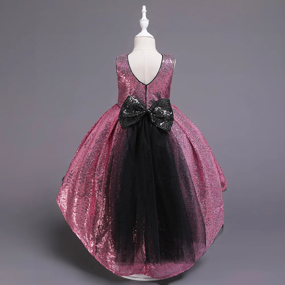 

Blue Fuchsia Champagne Pink and Black Elegant Children Wedding Party Gown Full Sequins Bling Dress Kids Girls Birthday Dresses