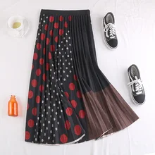 Осенне-зимняя Новинка, элегантная плиссированная юбка в горошек в стиле пэчворк, Женская винтажная юбка с завышенной талией, милая тонкая шерстяная Клубная юбка Mw895