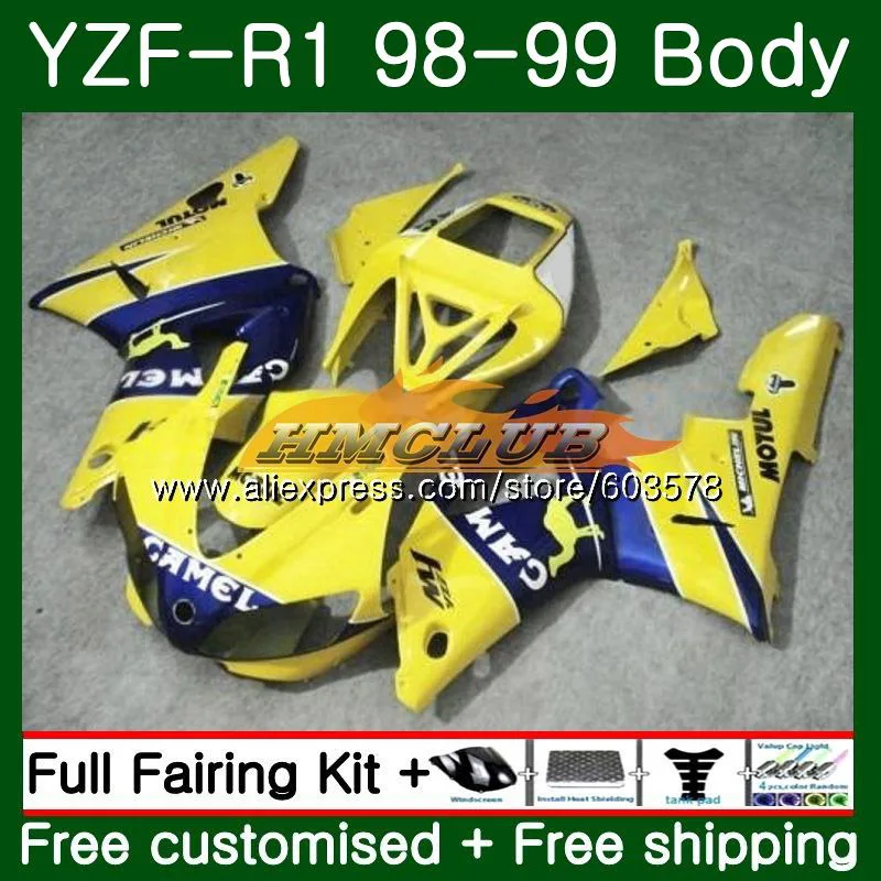 Для кузова Yamaha YZF R 1 YZF 1000 YZF1000 YZF R1 1998 1999 58CL. 18 комплект YZF-1000 YZF-R1 98 99 YZFR1 98 99 синий желтовато-коричневый обтекатель