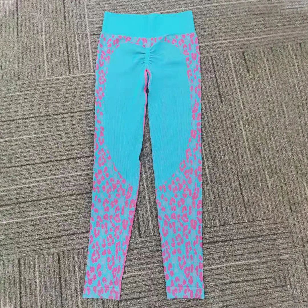 Sky blue Pink Leggin Imlario леопардовые бесшовные леггинсы для спортзала, скрученные попки для йоги, штаны для женщин, высокая талия, бодибилдинг, фитнес-колготки, активный наряд - Цвет: Sky blue Pink Leggin