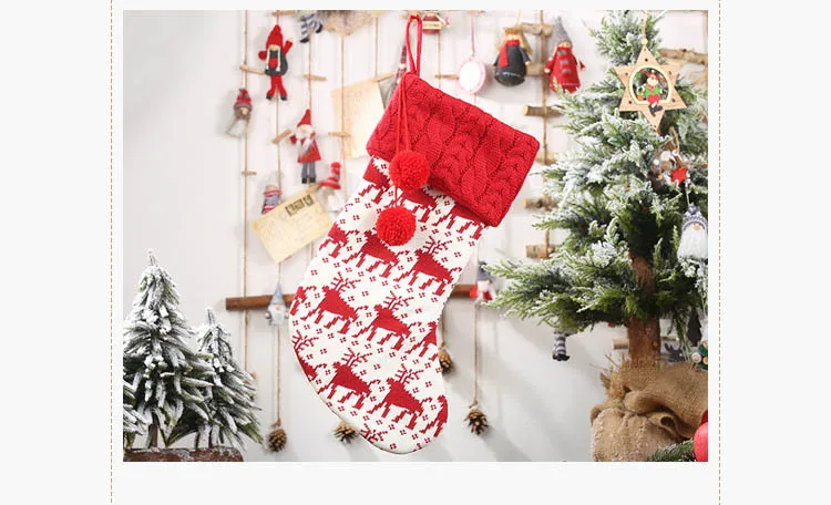 Новые рождественские украшения шерстяные вязаные Рождественские Чулки Красный Белый Лось Детский Рождественский подарок яблоко конфеты