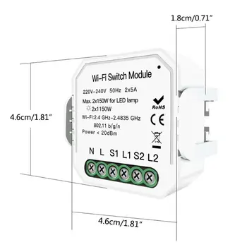 

2 Gang 2 Way Wifi Smart Light Switch Diy Relay Module Mini Wall Socket Outlet RXJB