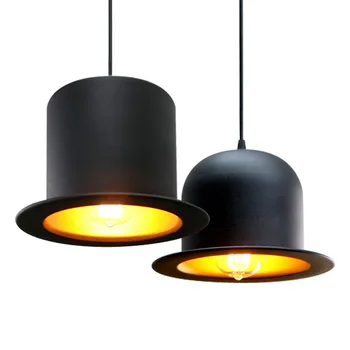 

Jazz Top Hat Retro Pendant Lamp Aluminum Pendant Lamp 110v 220v E27 Outside Black Inside Golden Bar Counter Bedroom Cafe Lamp