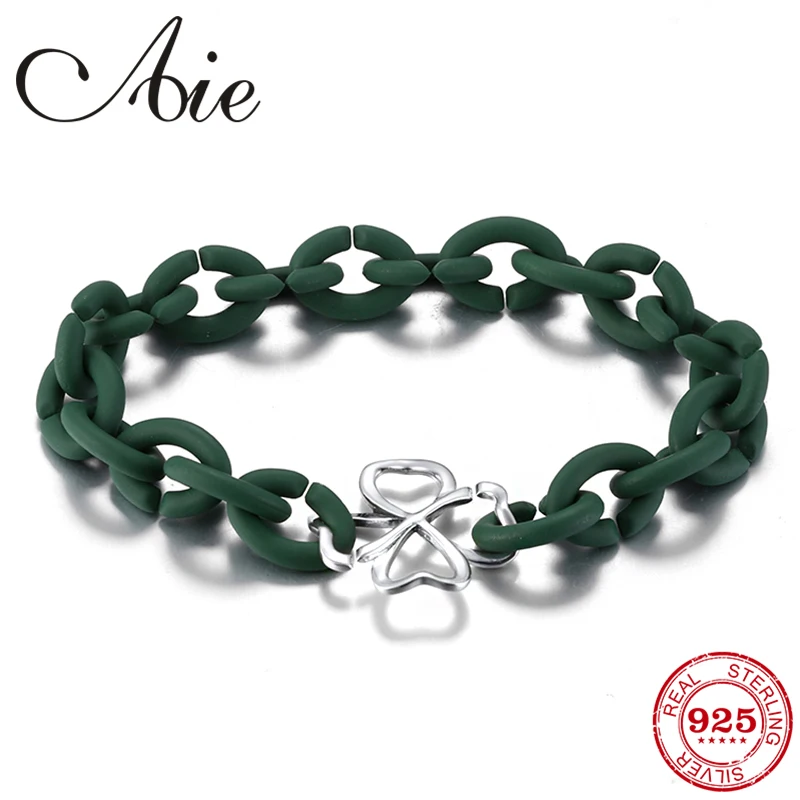 

Hight Quality 925 Sterling Silver Luckly Bead Sea Green X Bracelets for Women Mens Hard Rubber Bangles fashion Jewelry Gift