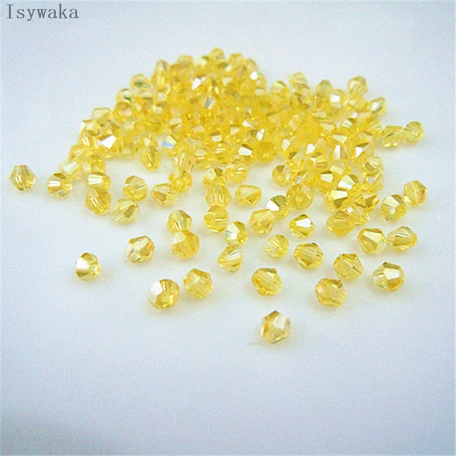 Isywaka-cuentas de cristal bicono austriaco para fabricación de joyas, abalorios espaciadores sueltos, Color amarillo AB, 100 piezas, 3mm, oferta