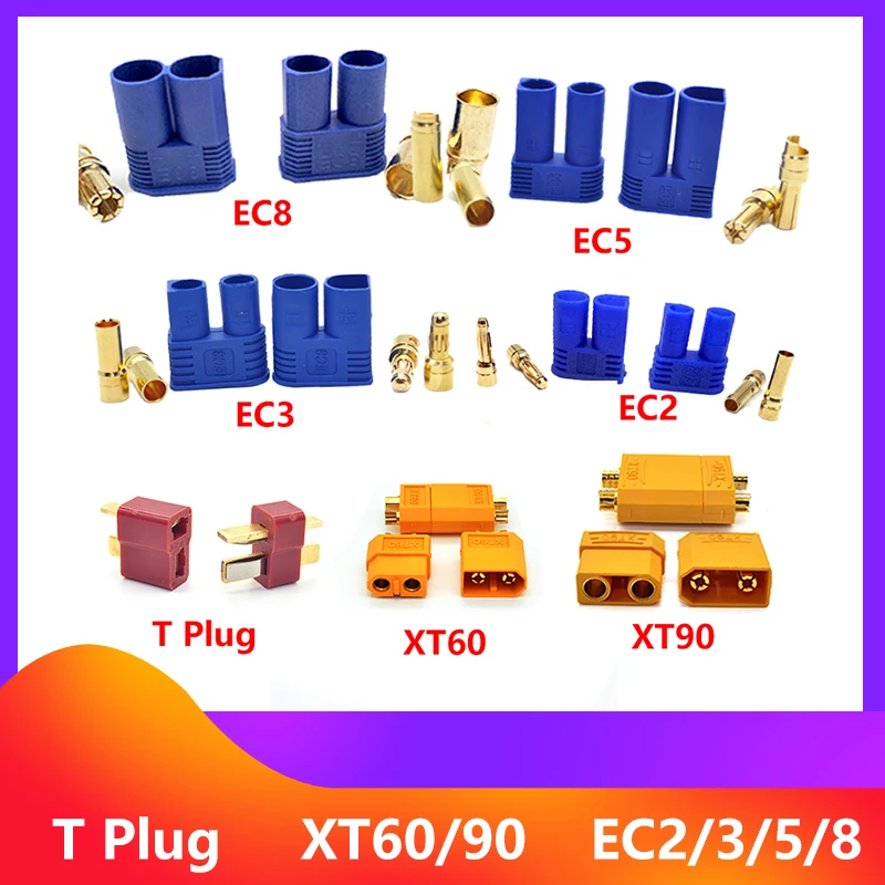 2 / 5 / 10 пар, штекеры для аккумуляторов XT60, XT90, EC2, EC3, EC5, EC8 t