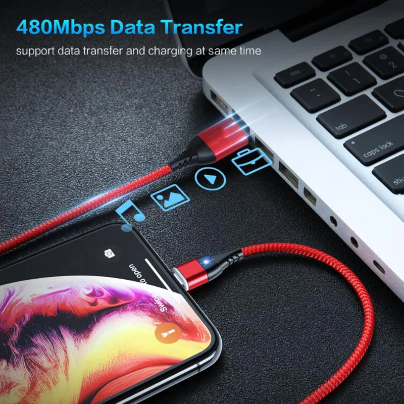 Магнитный кабель для iPhone SR XS Samsung S8 быстрой зарядки и передачи данных 2 м 3 А Micro USB