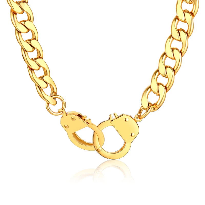 gold necklace 24 дюйма FLAST панцирного плетения цепи ожерелье с наручниками Чистая нержавеющая сталь из черного золота, серебра тон HEAVET в стиле «панк» для мальчиков для мужчин ювелирные изделия 9,4 мм - Окраска металла: gold necklace