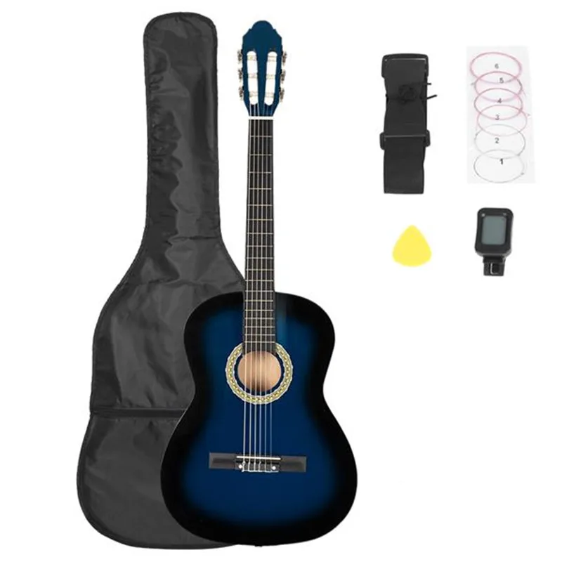38 inch Classic Guitar with Bag & Board &Belt & Liquid Crystal Tuner & Strings Sets Coffee/Blue/Black/Burlywood
