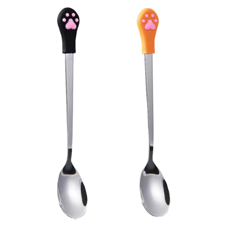 

2 Pcs Stainless Steel Cute Claw Coffee Spoons Fruit Fork Dessert Spoon Candy Teaspoon Cat Drink Tableware Kitchen Supplies Large