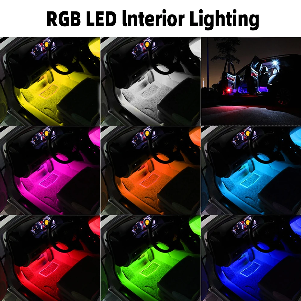 Светодиодный ленточный светильник s 4 шт. Автомобильный RGB светодиодный ленточный светильник цвета для стайлинга автомобиля декоративные атмосферные лампы Автомобильный интерьерный светильник с пультом дистанционного управления 12 В