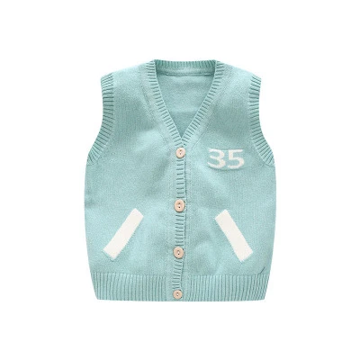 Мягкий удобный хлопковый жилет для младенцев, повседневный жилет без рукавов с рисунком для новорожденных, детские вязаные топы на весну-осень, AA60783 - Цвет: Синий