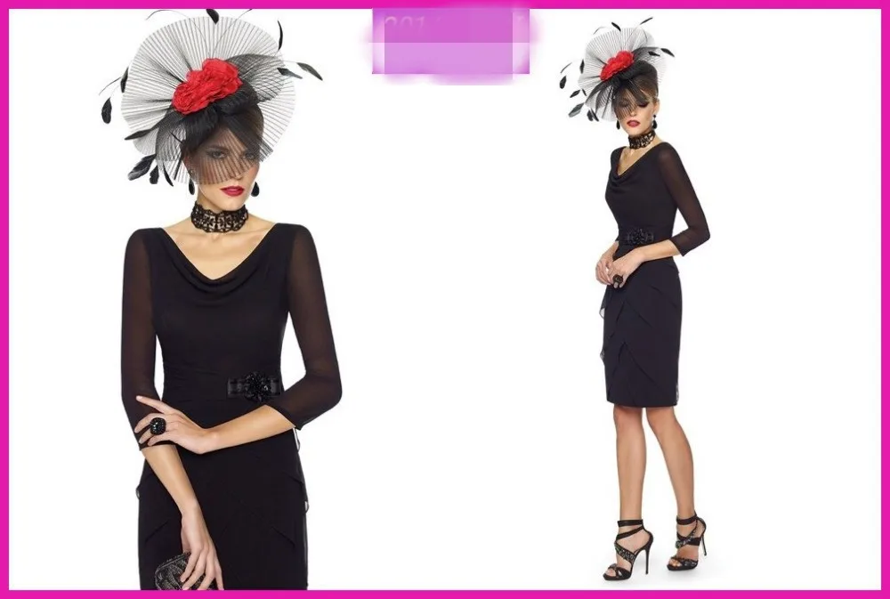 

New Arrival Sexy Three Quarter Sheath Sequined Knee Length Chiffon 2020 black short Mother of the Bride Dresses for weddings