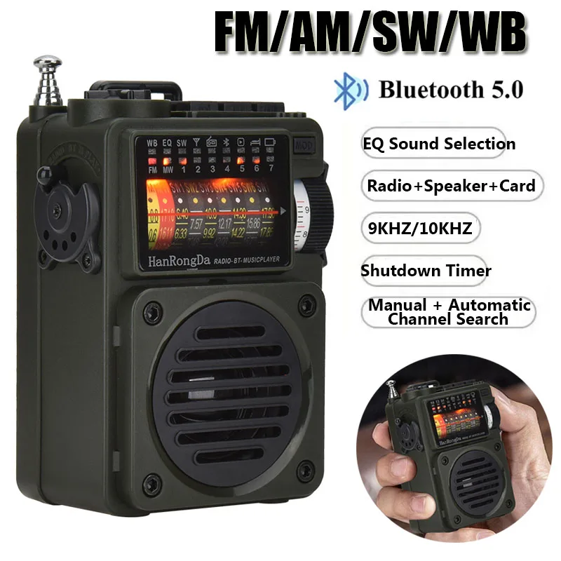 Mini Adventure FM/MW/SW/WB Radio 9KHZ/10KHZ Receiver Bluetooth Music Player Support Memory Station Military DisasterRelief | Электроника