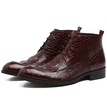 Hot Sales 2019 Genuine Leather Ankle Boots Men Crocodile Pattern Lace-up Dress Boots Fashion Men's Chelsea Boots Shoe Hot Sales 2019 Genuine Leather Ankle Boots Men Crocodile Pattern Lace-up Dress Boots Fashion Men's Chelsea Boots Shoe
