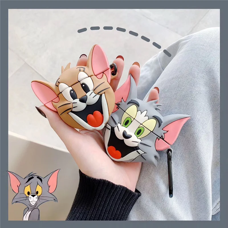 

Cute Cartoon Tom and Jerry Keychain Silicone Case for Apple Airpods 1 2 Accessories Case Protective Cover Earphone Case Keyring