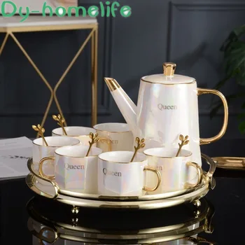 

Ceramic Coffee Tea Set Nordic Symphony Pearl Glaze Coffee Pot Cup Square Round Tray Set Home Afternoon Tea Set Kettle Water Cup