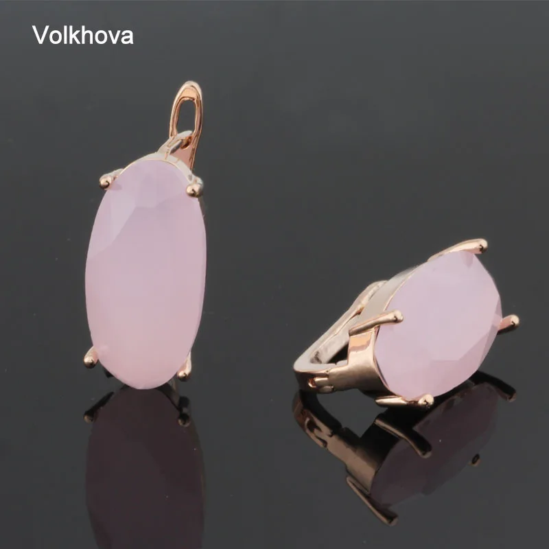 New Fashion Earrings Cubic Zircon Stud Earrings Oval Shape 585 Rose Gold Color Big Earrings for Women Accessories Party Jewelry