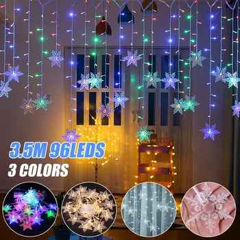 

Colorful Snowflake LED Lights Christmas Curtain Flashing Lights Fairy Lights for Home Outdoor Holiday Party Decoration