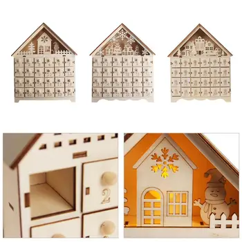 

Christmas Snowman Snowflake Wooden Advent Calendar Countdown Decoration 24 Drawers with LED Light Ornament