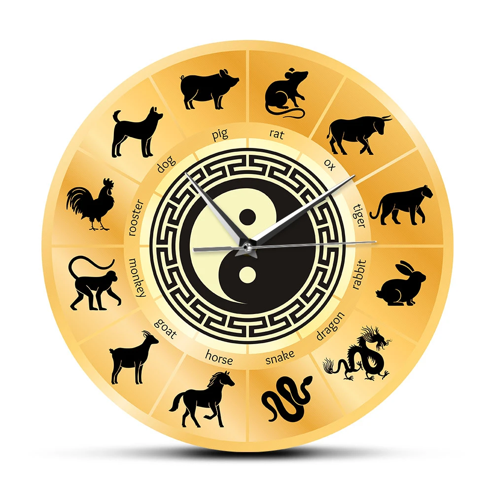 Chinese Zodiac Sign Sheng Xiao Wall Clock Chinese Culture Wall Art Yin