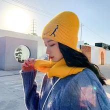 Женская зимняя вязаная шапка skullies beanies, брендовая Высококачественная Женская вязанные шарф и шапка