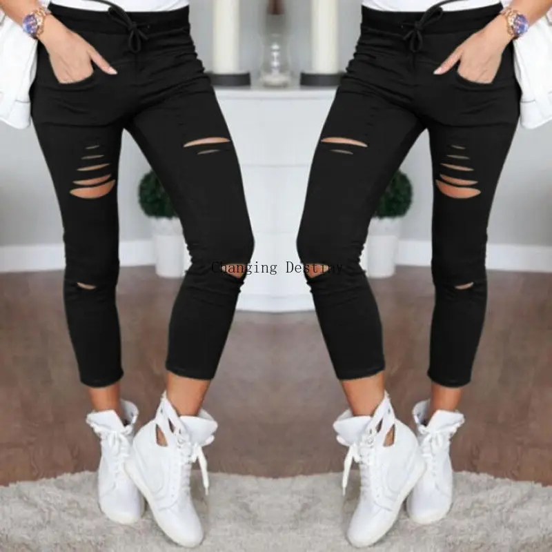 S-4XL Women New Cotton Pencil Pants Wild Leisure Trousers Women's Clothing Hole In Europe and America Popular Jeans S-4XL Women New Cotton Pencil Pants Wild Leisure Trousers Women's Clothing Hole In Europe and America Popular Jeans