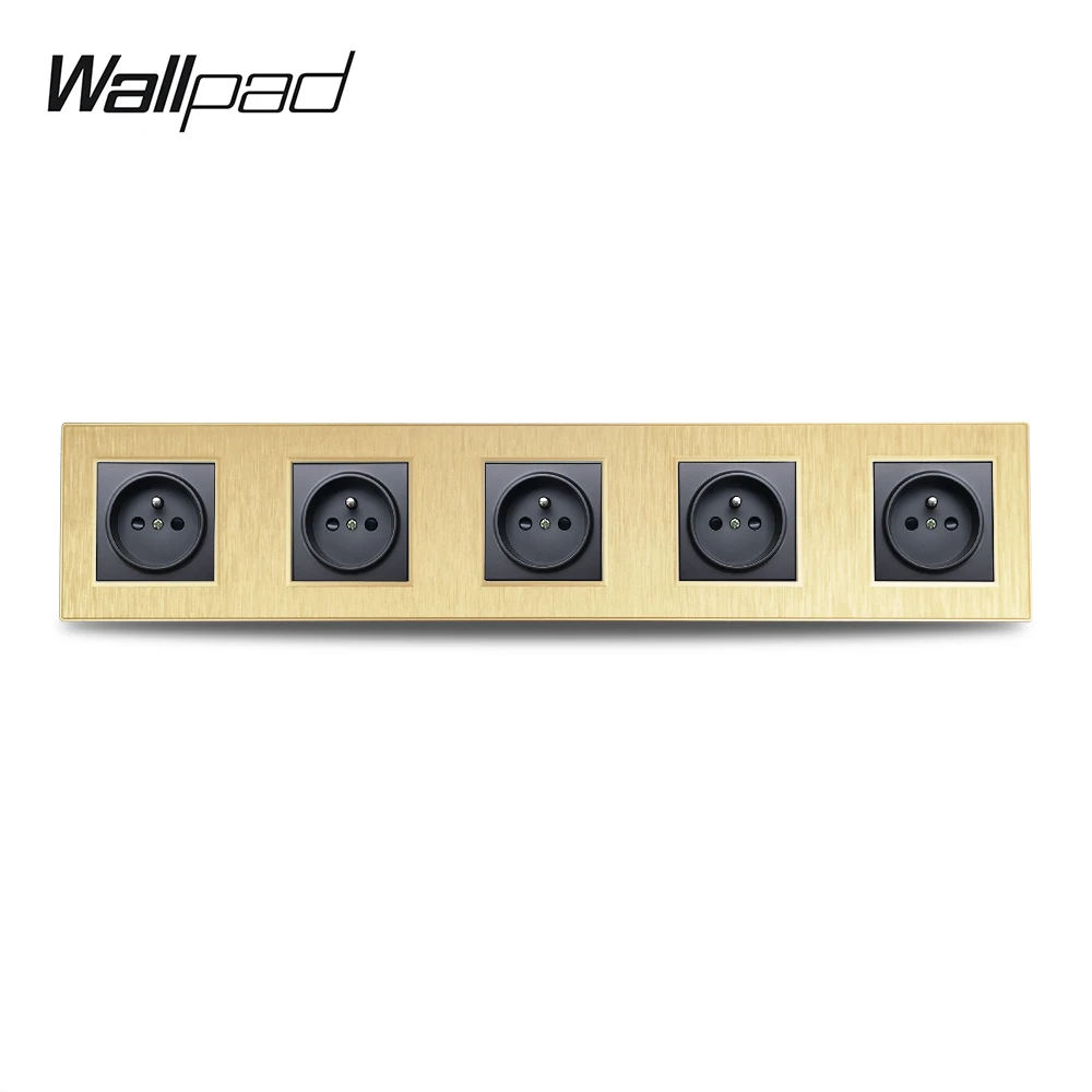 Wallpad S6 Пятиместный 5 способ французский электрическая розетка Мощность розетки черный, серебристый цвет золото матовый ПК Пластик имитирующие Алюминий - Тип: Gold