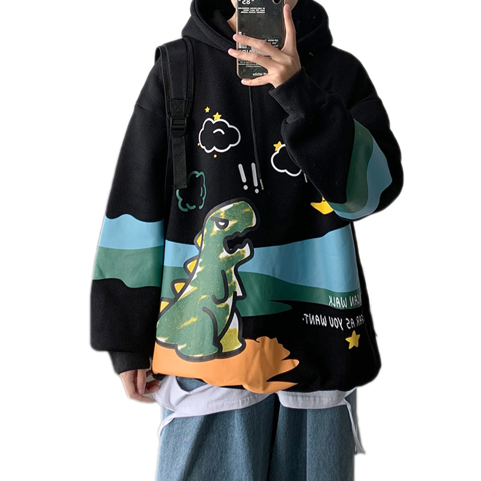 Jogo de mosaico cacto pequeno dinossauro homens hoodies outono solto  streetwear o-pescoço moletom casual bolso velo quente mans hoody -  AliExpress