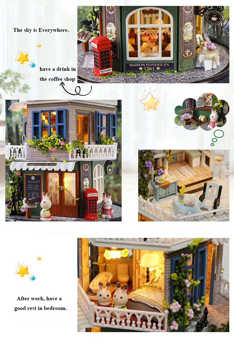 DIY Dollhouse Rotate Music Box Miniature Assemble Kits Doll House With Furnitures Wooden House Toys for Children Birthday Gift (6)