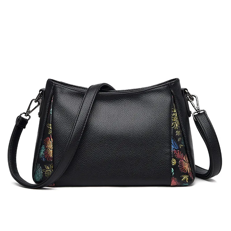 Роскошная мягкая кожаная сумка, Ретро стиль, женская сумка, дизайнерская, высокое качество, сумки через плечо для женщин, китайский стиль, сумки через плечо - Цвет: Black